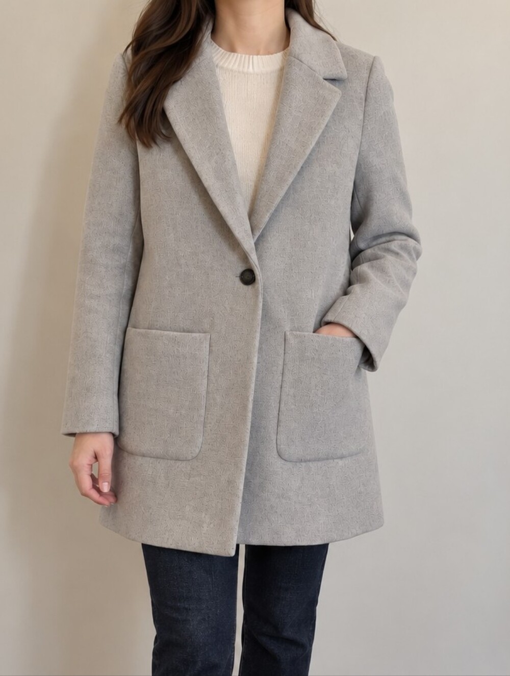 RW&Co Light Gray Single-Button Wool-Blend Coat